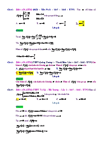 Trắc nghiệm Đại số Lớp 11 tách từ đề thi thử THPT Quốc gia - Chương 4 - Bài 3: Hàm số liên tục - Mức độ 2.5 - Năm học 2017-2018 (Có đáp án)