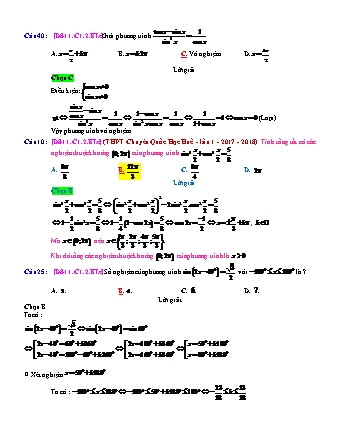 Trắc nghiệm Đại số Lớp 11 tách từ đề thi thử THPT Quốc gia - Chương 1 - Bài 2: Phương trình lượng giác cơ bản - Mức độ 3.3 - Năm học 2017-2018 (Có đáp án)