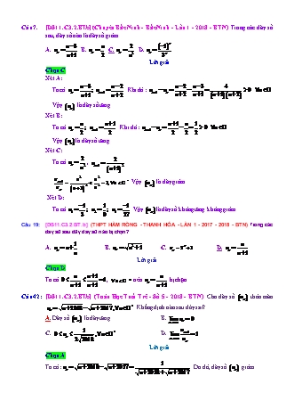 Trắc nghiệm Đại số Lớp 11 tách từ đề thi thử THPT Quốc gia - Chương 3 - Bài 2: Dãy số - Mức độ 2.1 - Năm học 2017-2018 (Có đáp án)