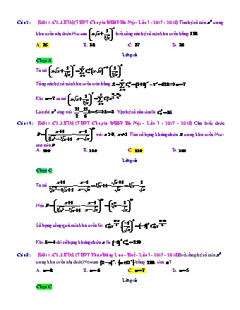 Trắc nghiệm Đại số Lớp 11 tách từ đề thi thử THPT Quốc gia - Chương 2 - Bài 3: Nhị thức Niu-tơn - Mức độ 2.6 - Năm học 2017-2018 (Có đáp án)