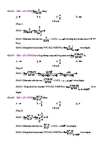 Trắc nghiệm Đại số Lớp 11 tách từ đề thi thử THPT Quốc gia - Chương 4 - Bài 2: Giới hạn của hàm số - Mức độ 2.4 - Năm học 2017-2018 (Có đáp án)