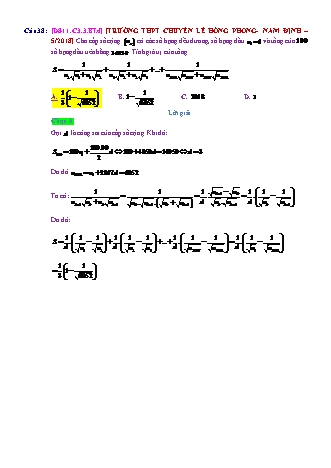 Trắc nghiệm Đại số Lớp 11 tách từ đề thi thử THPT Quốc gia - Chương 3 - Bài 3: Cấp số cộng - Mức độ 4.2 - Năm học 2017-2018 (Có đáp án)