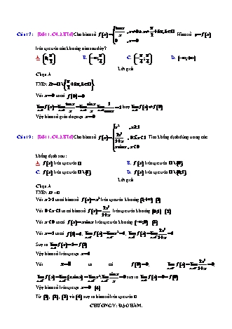 Trắc nghiệm Đại số Lớp 11 tách từ đề thi thử THPT Quốc gia - Chương 4 - Bài 3: Hàm số liên tục - Mức độ 4 - Năm học 2017-2018 (Có đáp án)