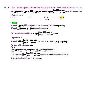 Trắc nghiệm Đại số Lớp 11 tách từ đề thi thử THPT Quốc gia - Chương 4 - Bài 3: Hàm số liên tục - Mức độ 3.2 - Năm học 2017-2018 (Có đáp án)