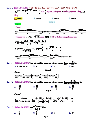Trắc nghiệm Đại số Lớp 11 tách từ đề thi thử THPT Quốc gia - Chương 4 - Bài 2: Giới hạn của hàm số - Mức độ 3.1 - Năm học 2017-2018 (Có đáp án)