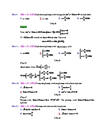 Trắc nghiệm Đại số Lớp 11 tách từ đề thi thử THPT Quốc gia - Chương 1 - Bài 3: Phương trình lượng giác thường gặp - Mức độ 1.5 - Năm học 2017-2018 (Có đáp án)