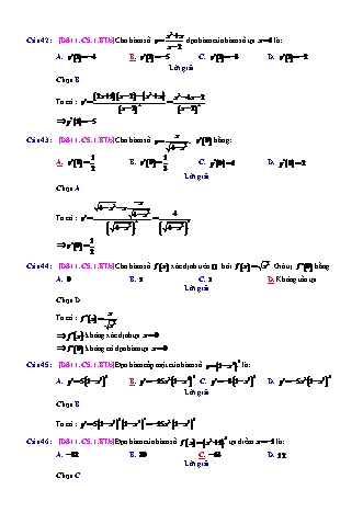 Trắc nghiệm Đại số Lớp 11 tách từ đề thi thử THPT Quốc gia - Chương 5 - Bài 1: Các vấn đề vầ tập xác định và đạo hàm - Mức độ 2.6 - Năm học 2017-2018 (Có đáp án)