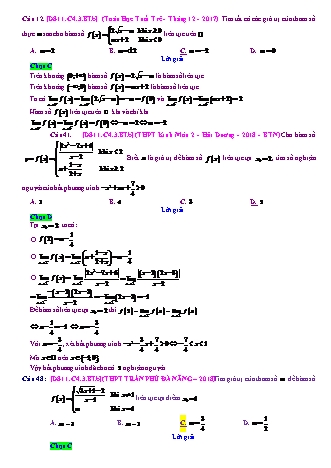 Trắc nghiệm Đại số Lớp 11 tách từ đề thi thử THPT Quốc gia - Chương 4 - Bài 3: Hàm số liên tục - Mức độ 2.2 - Năm học 2017-2018 (Có đáp án)