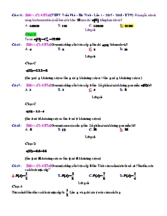 Trắc nghiệm Đại số Lớp 11 tách từ đề thi thử THPT Quốc gia - Chương 2 - Bài 4: Biến cố xác suất của biến cố - Mức độ 1.6 - Năm học 2017-2018 (Có đáp án)
