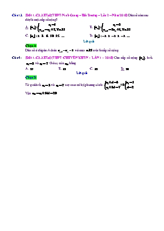 Trắc nghiệm Đại số Lớp 11 tách từ đề thi thử THPT Quốc gia - Chương 3 - Bài 3: Cấp số cộng - Mức độ 1.1 - Năm học 2017-2018 (Có đáp án)
