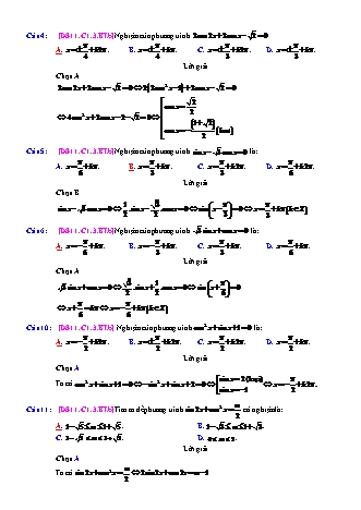 Trắc nghiệm Đại số Lớp 11 tách từ đề thi thử THPT Quốc gia - Chương 1 - Bài 3: Phương trình lượng giác thường gặp - Mức độ 2.4 - Năm học 2017-2018 (Có đáp án)