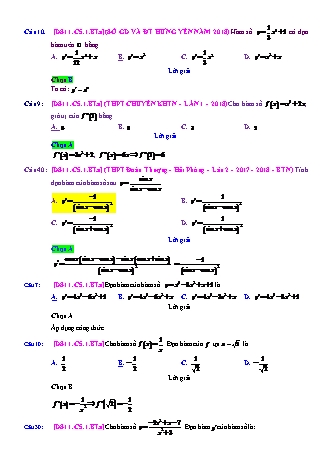 Trắc nghiệm Đại số Lớp 11 tách từ đề thi thử THPT Quốc gia - Chương 5 - Bài 1: Các vấn đề vầ tập xác định và đạo hàm - Mức độ 1.3 - Năm học 2017-2018 (Có đáp án)