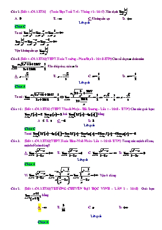 Trắc nghiệm Đại số Lớp 11 tách từ đề thi thử THPT Quốc gia - Chương 4 - Bài 2: Giới hạn của hàm số - Mức độ 2.2 - Năm học 2017-2018 (Có đáp án)