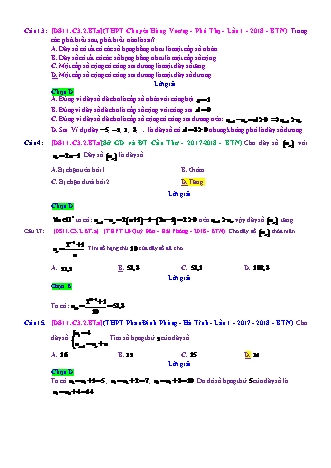 Trắc nghiệm Đại số Lớp 11 tách từ đề thi thử THPT Quốc gia - Chương 3 - Bài 2: Dãy số - Mức độ 1.1 - Năm học 2017-2018 (Có đáp án)