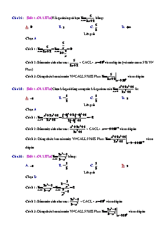 Trắc nghiệm Đại số Lớp 11 tách từ đề thi thử THPT Quốc gia - Chương 4 - Bài 2: Giới hạn của hàm số - Mức độ 1.5 - Năm học 2017-2018 (Có đáp án)