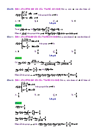 Trắc nghiệm Đại số Lớp 11 tách từ đề thi thử THPT Quốc gia - Chương 4 - Bài 3: Hàm số liên tục - Mức độ 2.3 - Năm học 2017-2018 (Có đáp án)
