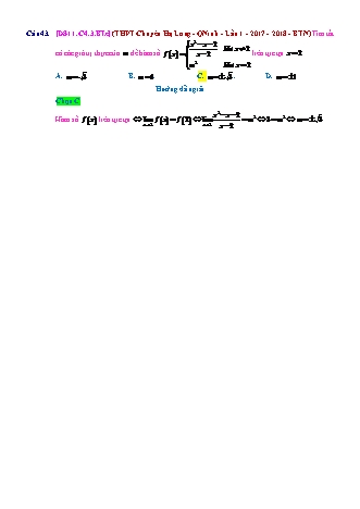 Trắc nghiệm Đại số Lớp 11 tách từ đề thi thử THPT Quốc gia - Chương 4 - Bài 3: Hàm số liên tục - Mức độ 3.4 - Năm học 2017-2018 (Có đáp án)