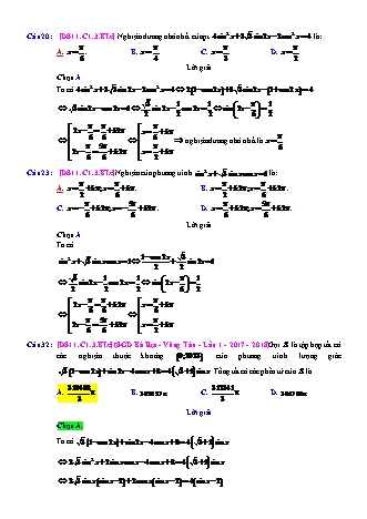 Trắc nghiệm Đại số Lớp 11 tách từ đề thi thử THPT Quốc gia - Chương 1 - Bài 3: Phương trình lượng giác thường gặp - Mức độ 3.4 - Năm học 2017-2018 (Có đáp án)