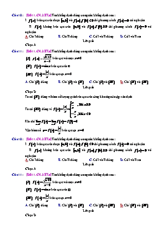 Trắc nghiệm Đại số Lớp 11 tách từ đề thi thử THPT Quốc gia - Chương 4 - Bài 3: Hàm số liên tục - Mức độ 1.1 - Năm học 2017-2018 (Có đáp án)