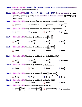 Trắc nghiệm Đại số Lớp 11 tách từ đề thi thử THPT Quốc gia - Chương 1 - Bài 1: Hàm số lượng giác - Mức độ 2.5 - Năm học 2017-2018 (Có đáp án)