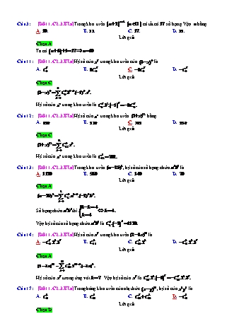Trắc nghiệm Đại số Lớp 11 tách từ đề thi thử THPT Quốc gia - Chương 2 - Bài 3: Nhị thức Niu-tơn - Mức độ 1.3 - Năm học 2017-2018 (Có đáp án)