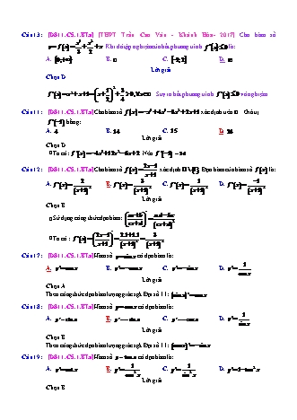 Trắc nghiệm Đại số Lớp 11 tách từ đề thi thử THPT Quốc gia - Chương 5 - Bài 1: Các vấn đề vầ tập xác định và đạo hàm - Mức độ 1.1 - Năm học 2017-2018 (Có đáp án)
