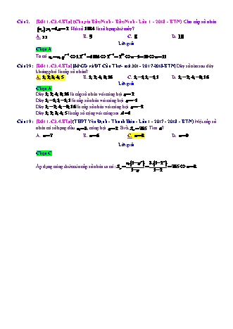 Trắc nghiệm Đại số Lớp 11 tách từ đề thi thử THPT Quốc gia - Chương 3 - Bài 4: Cấp số nhân - Mức độ 1.1 - Năm học 2017-2018 (Có đáp án)