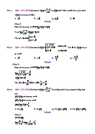 Trắc nghiệm Đại số Lớp 11 tách từ đề thi thử THPT Quốc gia - Chương 4 - Bài 3: Hàm số liên tục - Mức độ 3.5 - Năm học 2017-2018 (Có đáp án)