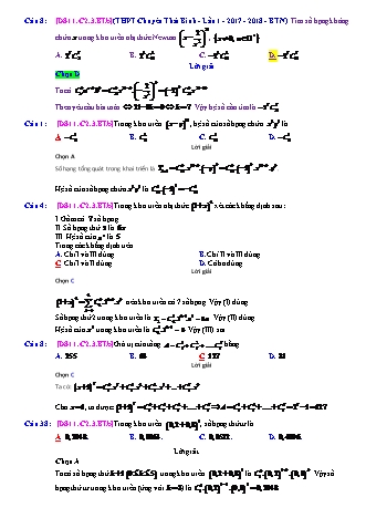 Trắc nghiệm Đại số Lớp 11 tách từ đề thi thử THPT Quốc gia - Chương 2 - Bài 3: Nhị thức Niu-tơn - Mức độ 2.2 - Năm học 2017-2018 (Có đáp án)