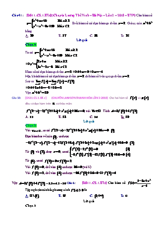 Trắc nghiệm Đại số Lớp 11 tách từ đề thi thử THPT Quốc gia - Chương 5 - Bài 1: Các vấn đề vầ tập xác định và đạo hàm - Mức độ 3.3 - Năm học 2017-2018 (Có đáp án)