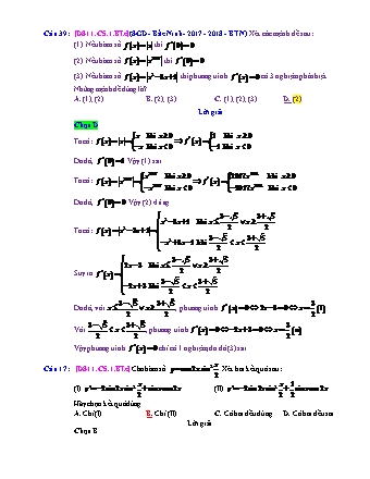 Trắc nghiệm Đại số Lớp 11 tách từ đề thi thử THPT Quốc gia - Chương 5 - Bài 1: Các vấn đề vầ tập xác định và đạo hàm - Mức độ 3.5 - Năm học 2017-2018 (Có đáp án)