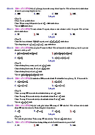 Trắc nghiệm Đại số Lớp 11 tách từ đề thi thử THPT Quốc gia - Chương 2 - Bài 2: Hoán vị, chỉnh hợp và tổ hợp - Mức độ 2.1 - Năm học 2017-2018 (Có đáp án)