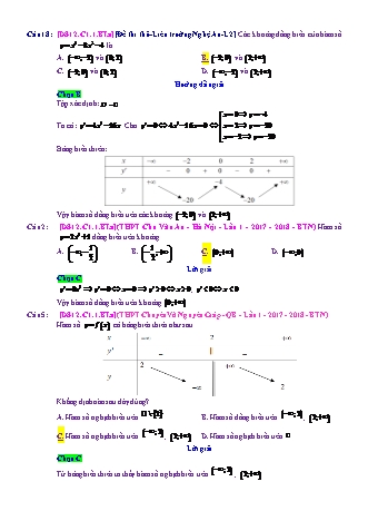 Trắc nghiệm Đại số Lớp 12 tách từ đề thi thử THPT Quốc gia - Chương 1 - Bài 1: Tính đơn điệu của hàm số - Mức độ 1.4 - Năm học 2017-2018 (Có đáp án)