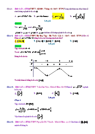 Trắc nghiệm Đại số Lớp 12 tách từ đề thi thử THPT Quốc gia - Chương 1 - Bài 1: Tính đơn điệu của hàm số - Mức độ 2.1 - Năm học 2017-2018 (Có đáp án)