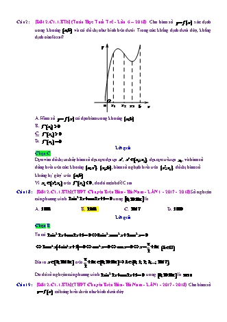 Trắc nghiệm Đại số Lớp 12 tách từ đề thi thử THPT Quốc gia - Chương 1 - Bài 1: Tính đơn điệu của hàm số - Mức độ 2.6 - Năm học 2017-2018 (Có đáp án)