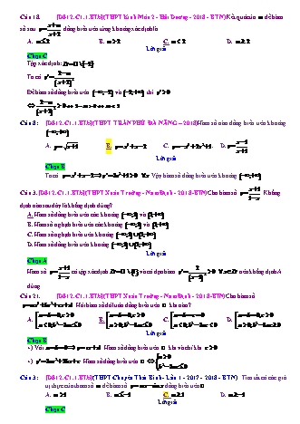 Trắc nghiệm Đại số Lớp 12 tách từ đề thi thử THPT Quốc gia - Chương 1 - Bài 1: Tính đơn điệu của hàm số - Mức độ 2.2 - Năm học 2017-2018 (Có đáp án)