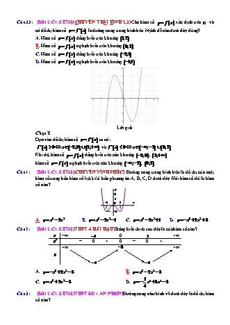 Trắc nghiệm Đại số Lớp 12 tách từ đề thi thử THPT Quốc gia - Chương 1 - Bài 5: Đọc đồ thị biến đổi đồ thị - Mức độ 2.5 - Năm học 2017-2018 (Có đáp án)