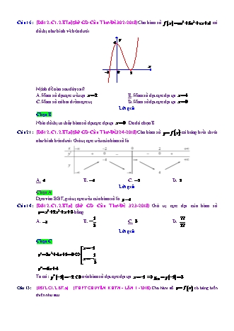 Trắc nghiệm Đại số Lớp 12 tách từ đề thi thử THPT Quốc gia - Chương 1 - Bài 2: Cực trị của hàm số - Mức độ 1.3 - Năm học 2017-2018 (Có đáp án)