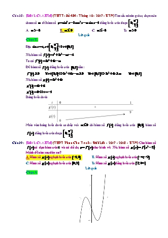 Trắc nghiệm Đại số Lớp 12 tách từ đề thi thử THPT Quốc gia - Chương 1 - Bài 1: Tính đơn điệu của hàm số - Mức độ 4.1 - Năm học 2017-2018 (Có đáp án)