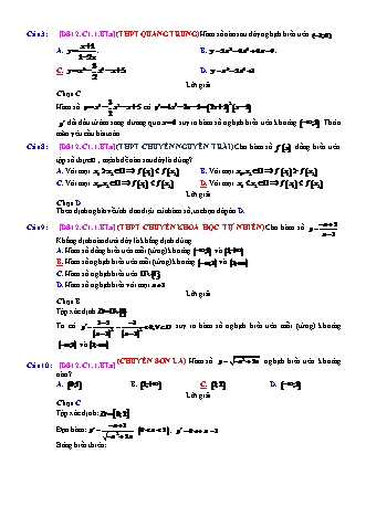 Trắc nghiệm Đại số Lớp 12 tách từ đề thi thử THPT Quốc gia - Chương 1 - Bài 1: Tính đơn điệu của hàm số - Mức độ 1.5 - Năm học 2017-2018 (Có đáp án)