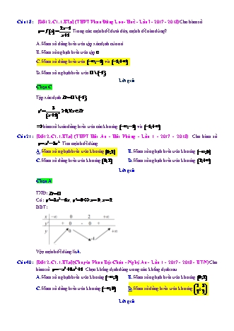 Trắc nghiệm Đại số Lớp 12 tách từ đề thi thử THPT Quốc gia - Chương 1 - Bài 1: Tính đơn điệu của hàm số - Mức độ 1.6 - Năm học 2017-2018 (Có đáp án)