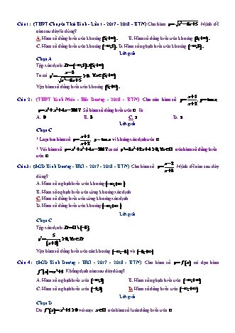 Trắc nghiệm Đại số Lớp 12 tách từ đề thi thử THPT Quốc gia - Chương 1 - Bài 1: Tính đơn điệu của hàm số - Mức độ 1.2 - Năm học 2017-2018 (Có đáp án)