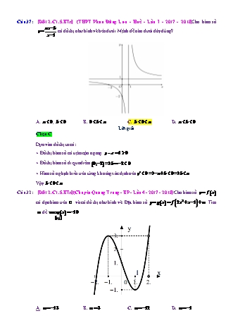 Trắc nghiệm Đại số Lớp 12 tách từ đề thi thử THPT Quốc gia - Chương 1 - Bài 5: Đọc đồ thị biến đổi đồ thị - Mức độ 3.5 - Năm học 2017-2018 (Có đáp án)