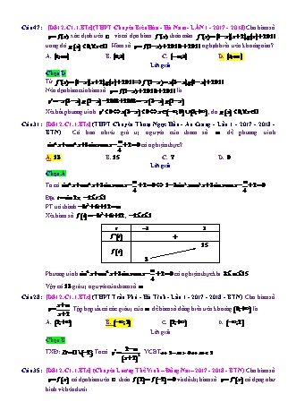 Trắc nghiệm Đại số Lớp 12 tách từ đề thi thử THPT Quốc gia - Chương 1 - Bài 1: Tính đơn điệu của hàm số - Mức độ 3.6 - Năm học 2017-2018 (Có đáp án)