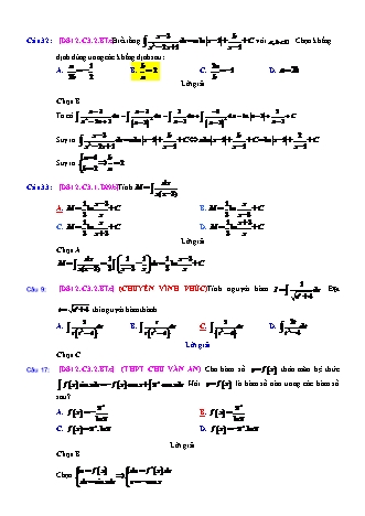 Trắc nghiệm Đại số Lớp 12 tách từ đề thi thử THPT Quốc gia - Chương 3 - Bài 2: Phương pháp tìm nguyên hàm - Mức độ 3.4 - Năm học 2017-2018 (Có đáp án)