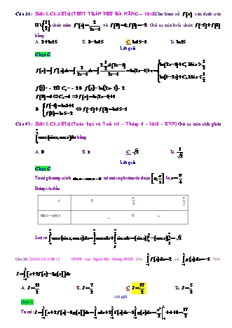 Trắc nghiệm Đại số Lớp 12 tách từ đề thi thử THPT Quốc gia - Chương 3 - Bài 3: Tích phân cơ bản - Mức độ 3.2 - Năm học 2017-2018 (Có đáp án)