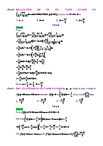 Trắc nghiệm Đại số Lớp 12 tách từ đề thi thử THPT Quốc gia - Chương 3 - Bài 3: Tích phân cơ bản - Mức độ 3.3 - Năm học 2017-2018 (Có đáp án)