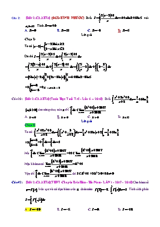 Trắc nghiệm Đại số Lớp 12 tách từ đề thi thử THPT Quốc gia - Chương 3 - Bài 3: Tích phân cơ bản - Mức độ 3.5 - Năm học 2017-2018 (Có đáp án)