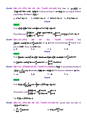 Trắc nghiệm Đại số Lớp 12 tách từ đề thi thử THPT Quốc gia - Chương 3 - Bài 1: Nguyên hàm cơ bản - Mức độ 3.3 - Năm học 2017-2018 (Có đáp án)