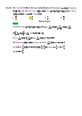 Trắc nghiệm Đại số Lớp 12 tách từ đề thi thử THPT Quốc gia - Chương 3 - Bài 4: Phương pháp tính tích phân - Mức độ 4.4 - Năm học 2017-2018 (Có đáp án)